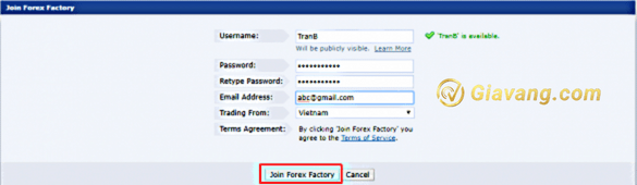 Cách đăng ký thành viên trên Forex Factory