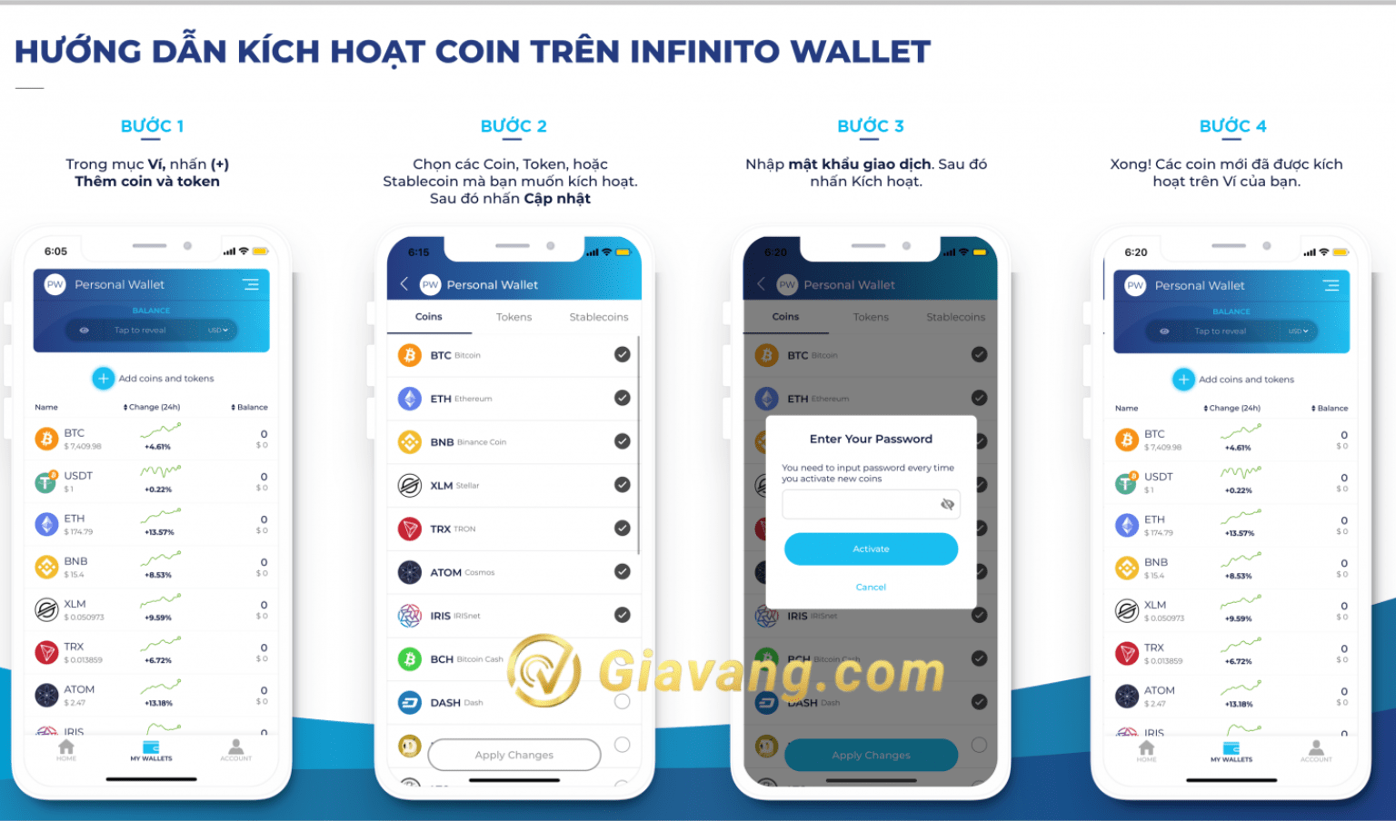 Kích hoạt coin trên Infinito Wallet