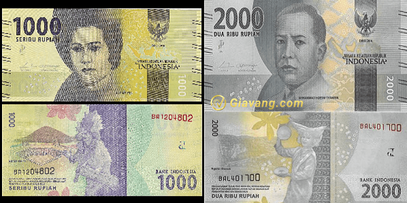 Đổi tiền Indonesia. Mệnh giá tiền Rp 1000 và Rp 2000 Indonesia