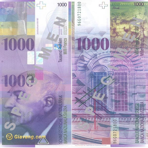 Hình ảnh tiền Thụy Sĩ 1000f