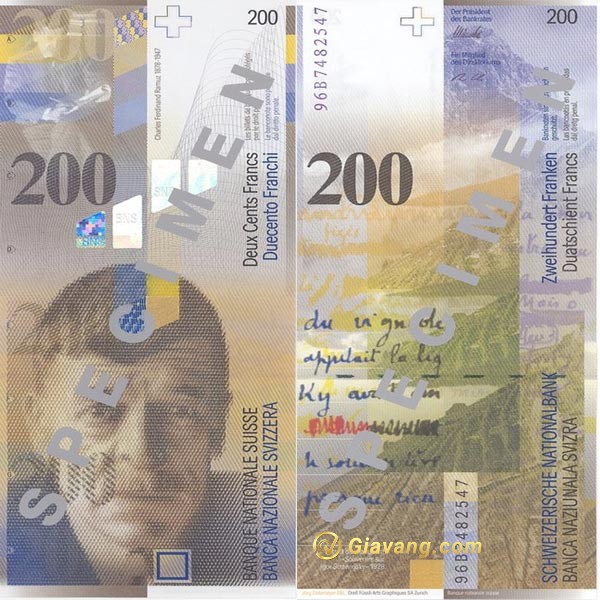 Hình ảnh tiền Thụy Sĩ 200f