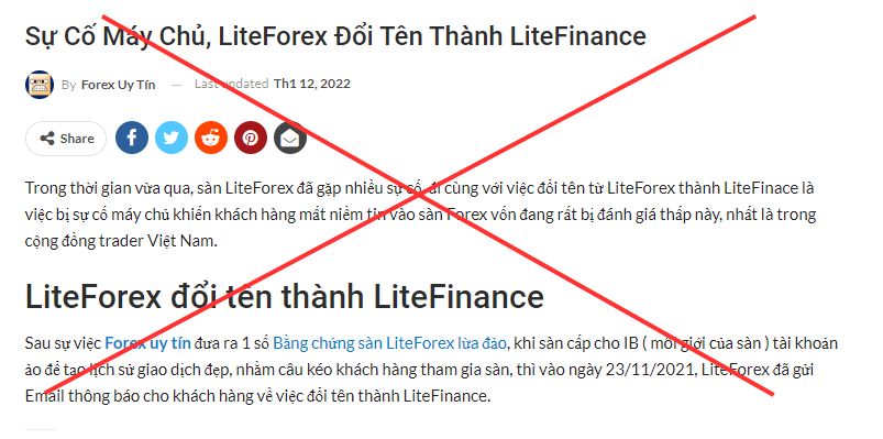 Sự cố máy chủ LiteFinance sai sự thật