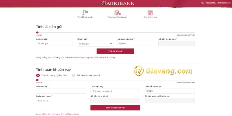 Công cụ tính lãi suất ngân hàng Agribank