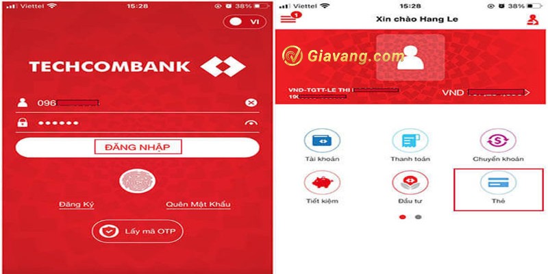 Kích hoạt thẻ Techcombank qua app