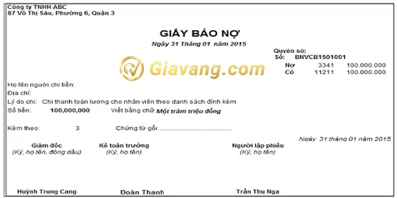 Mẫu debit note sử dụng trong những công ty thương mại hàng hóa