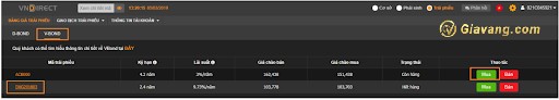 Giao diện khi mua trái phiếu V-Bond trực tuyến