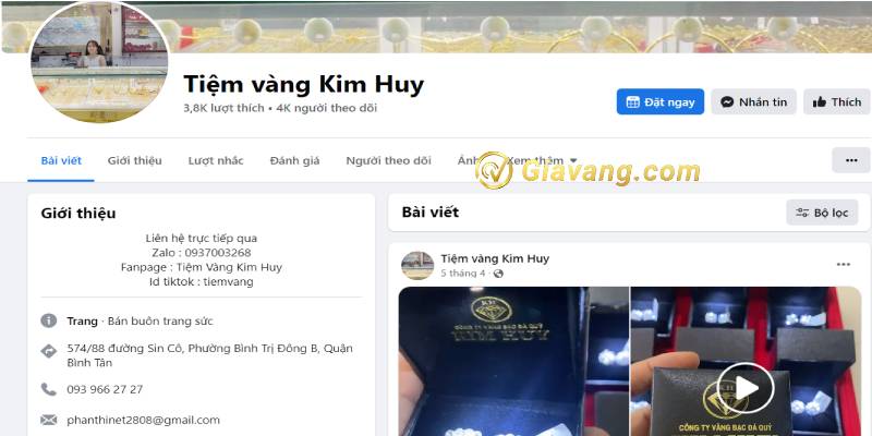 Mua vàng online qua fanpage Tiệm vàng Kim Huy