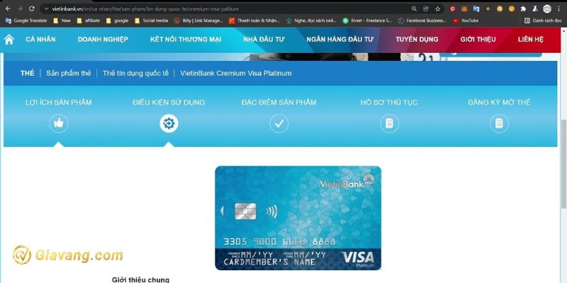 Điều kiện mở thẻ Visa Platinum Vietinbank