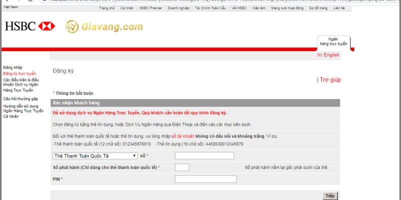 Hướng dẫn đăng ký Internet Banking HSBC trên trình duyệt 