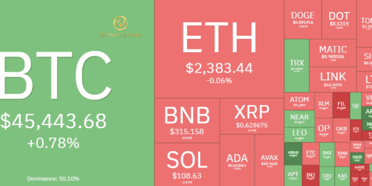 Thị trường Crypto hôm nay 3/1/2024: Bitcoin đang cố giữ $45.000, Altcoin diễn biến trái chiều 1 Thị trường Crypto