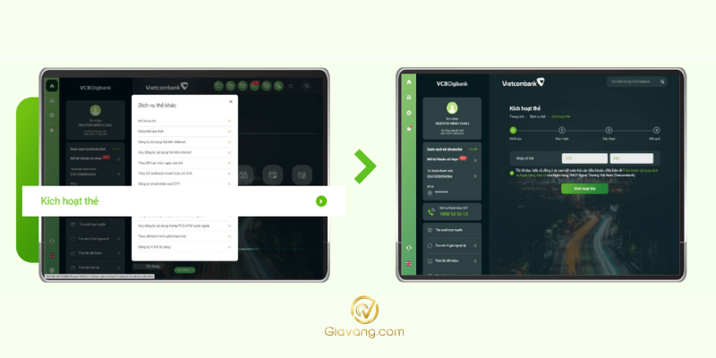 kich hoat the atm vietcombank tren website