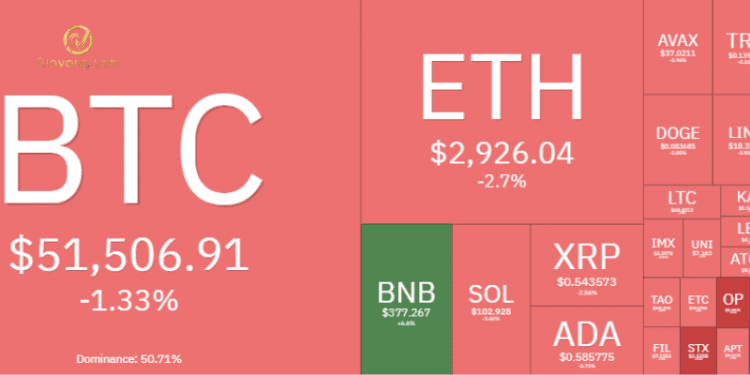 Thị trường Crypto hôm nay 22/2/2024: Bitcoin suy yếu về quanh $51.000, Altcoin đỏ lửa 1 Thị trường crypto
