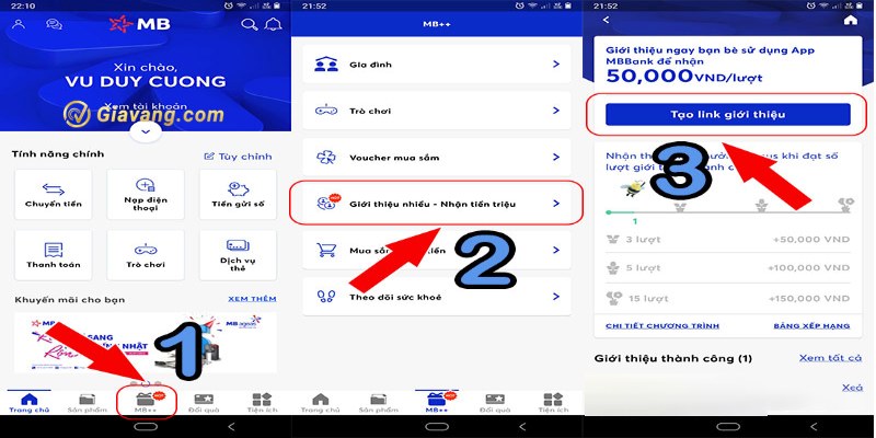 Cách lấy link giới thiệu MB Bank trên app