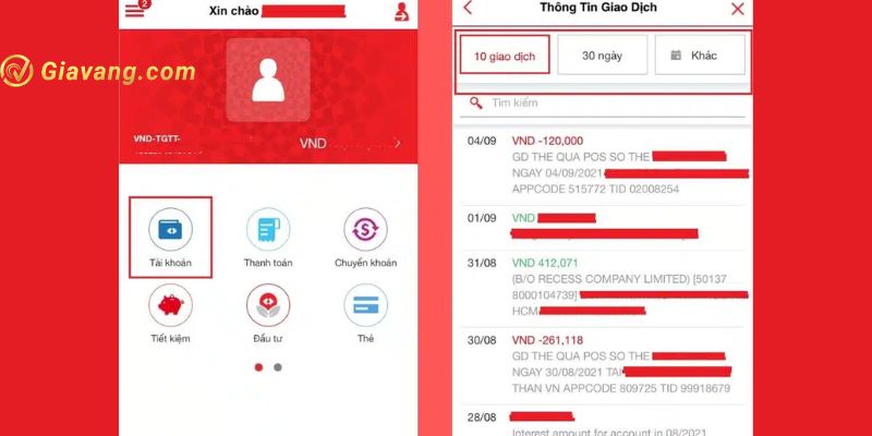 Xem lịch sử giao dịch trên app Techcombank Mobile 