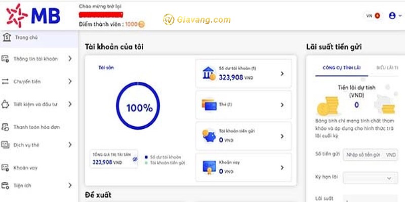 Sao kê ngân hàng MB Bank trên website