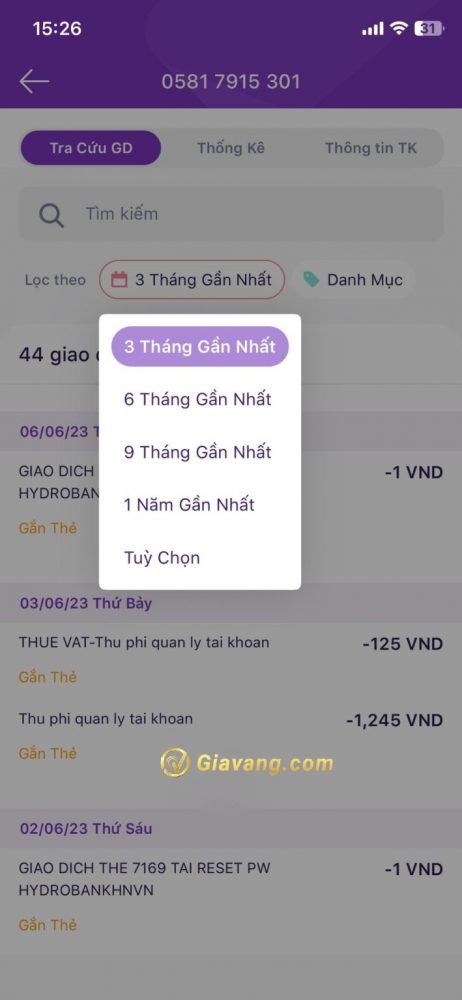 Lịch sử giao dịch TPBank