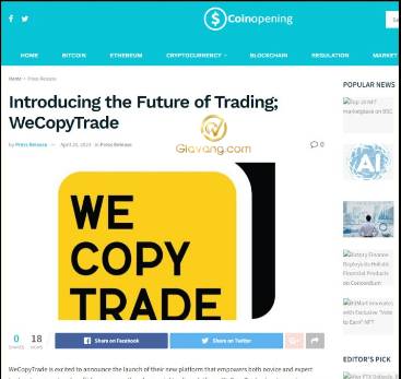 Truyền thông Quốc tế nói về WeCopyTrade - Coinopening