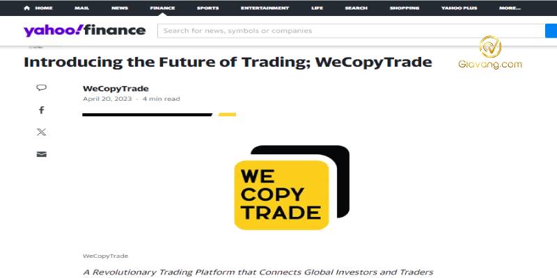 Truyền thông Quốc tế nói về WeCopyTrade - Yahoo Finance