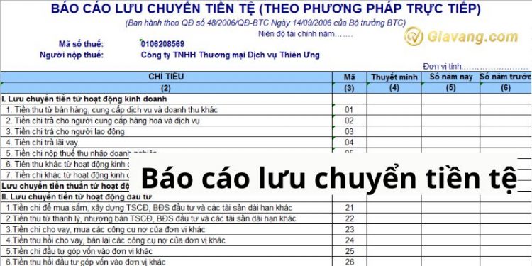 Mẫu báo cáo lưu chuyển tiền tệ trực tiếp TT200 gồm những danh mục nào?