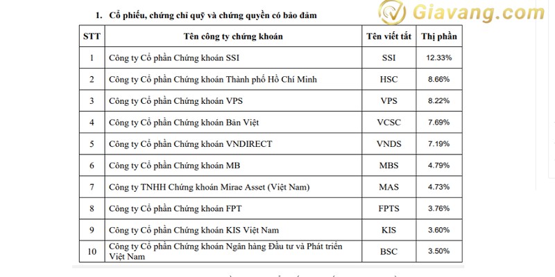 top 10 cong ty chung khoan co thi phan lon nhat hien nay