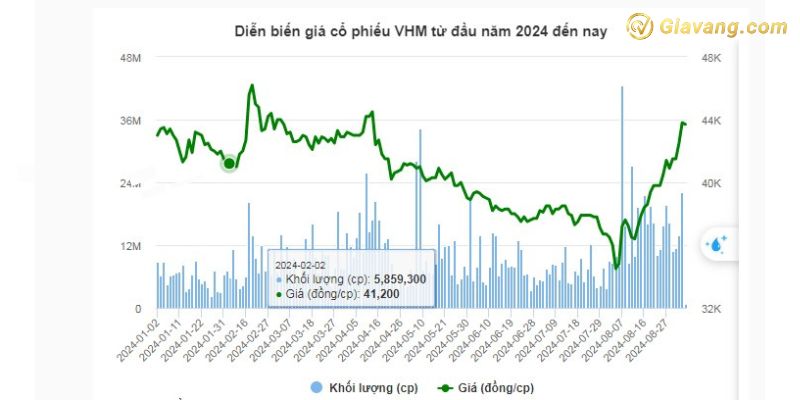 Diễn biến giá cổ phiếu VHM từ đầu năm 2024 đến nay