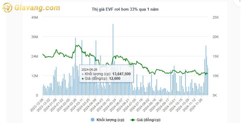 Thị giá cổ phiếu EVF rơi hơn 33% sau 1 năm