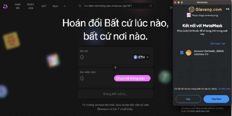 Xac nhan viec ket noi MetaMask voi Uniswap
