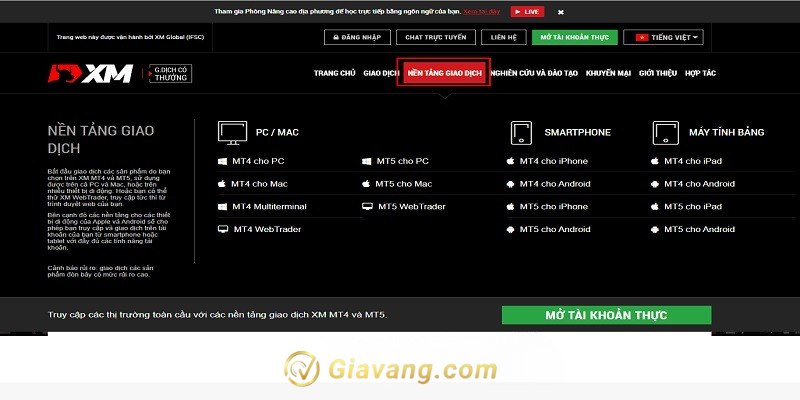Nen tang giao dich san XM