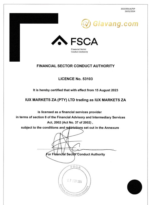 Đánh giá sàn IUX 2 Giay phep FSCA cua san IUX