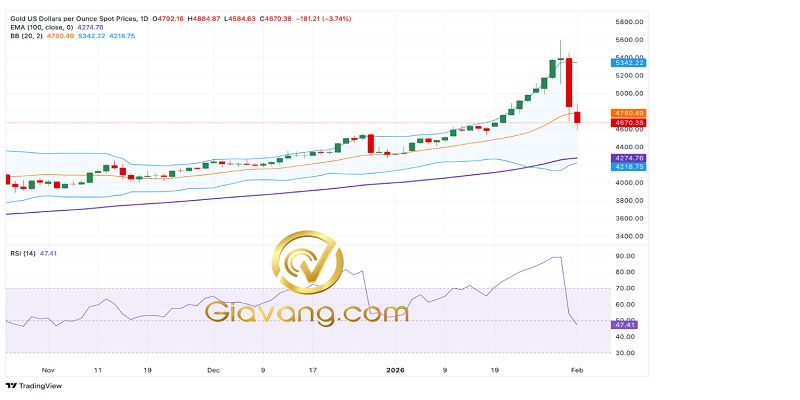Phân tích giá vàng ngày 02/02/2026: Giá vàng tiếp tục giảm sau thông báo của chủ tịch Fed và hoạt động chốt lời. 3 Bieu do gia vang hang ngay compressed 24