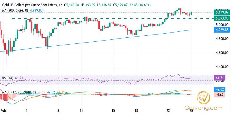 Phân tích giá vàng ngày 25/02/2026: XAU/USD tăng trở lại nhờ nhu cầu trú ẩn và đồng USD suy yếu 3 Bieu do gia vang ngay 25 02 2026