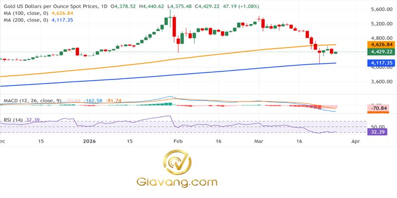 Phân tích giá vàng ngày 27/03/2026: Vàng vẫn duy trì xu hướng tăng giá trong bối cảnh USD suy yếu; khả năng tăng giá dường như bị hạn chế do các dự đoán về chính sách diều hâu của Fed. 3 Bieu do gia vang hang ngay compressed 8 1