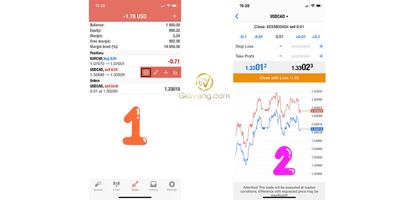 Hướng dẫn sử dụng MT4 trên điện thoại từ A-Z cho người mới 12 Dong lenh Mua Ban hoac dang cho xu ly tren MT4