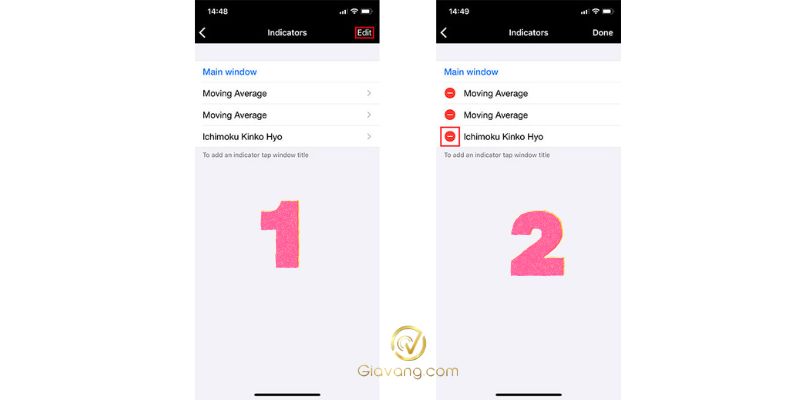 Hướng dẫn sử dụng MT4 trên điện thoại từ A-Z cho người mới 9 Xoa Indicators tren MT4
